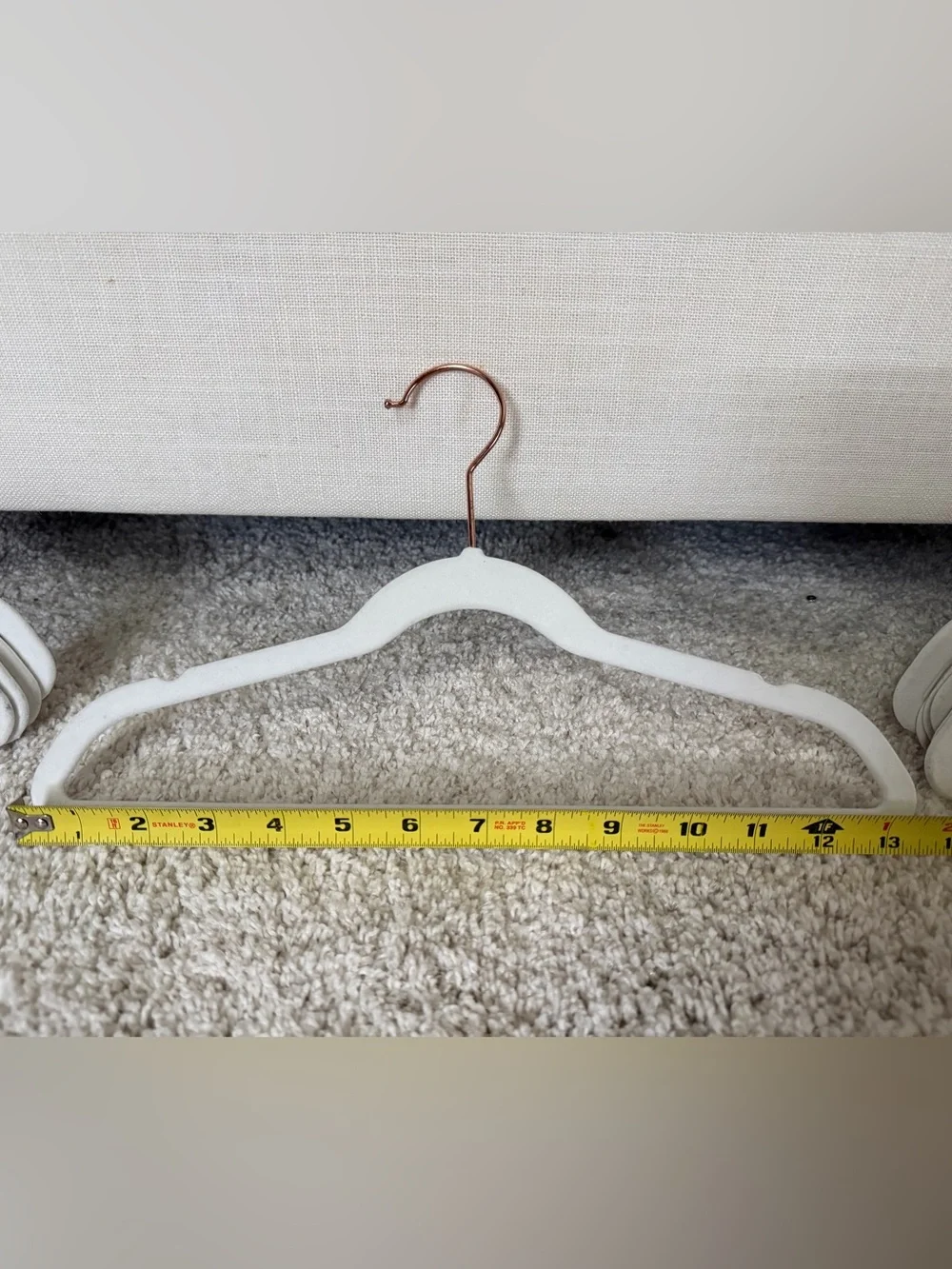 Kid Size White Velvet Non-Slip Clothing Hangers with Rose Gold Hooks - Set of 10